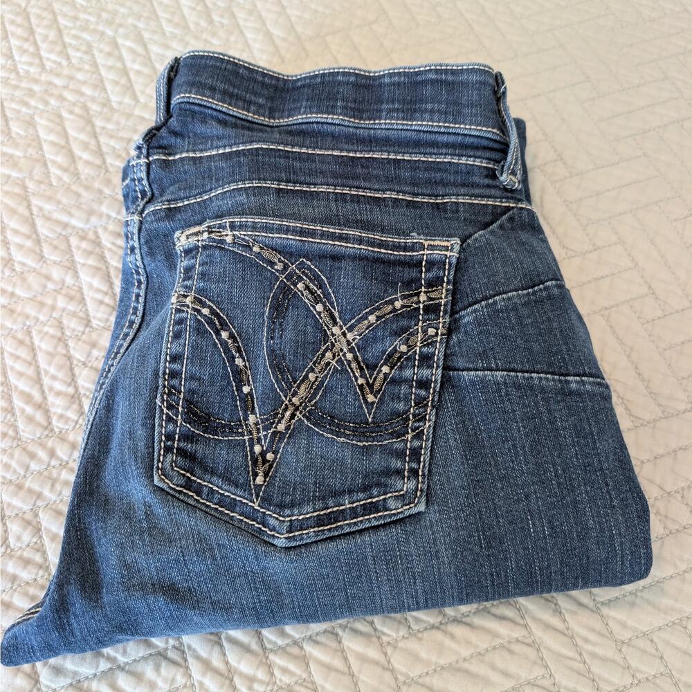 Wrangler Q Baby Women's Jeans Size 5/6x34 Dark Blue Boot Cut Slight Damage (374)